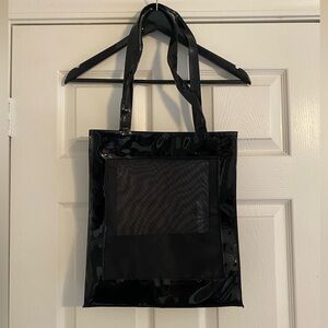 Dillards Black Patent Tote Bag. Mesh. 12.5X15. NWT. Double Straps.